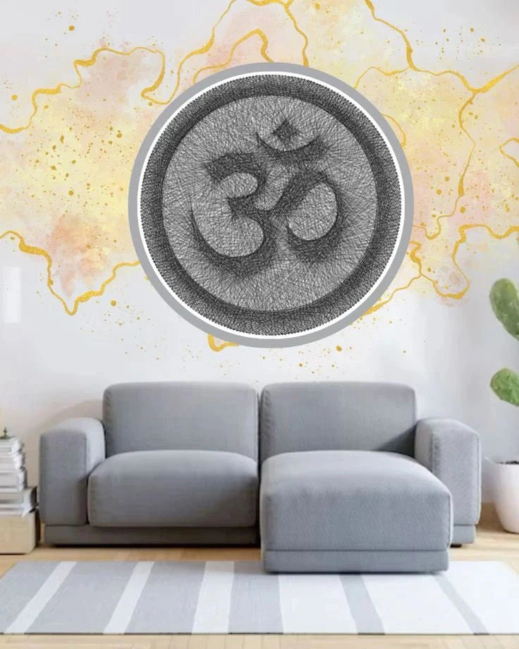 Religious Symbol Thread Art – Personalized Spiritual Artwork | Handcrafted Monochrome Wall Art for Modern Homes - Stitch&Gift