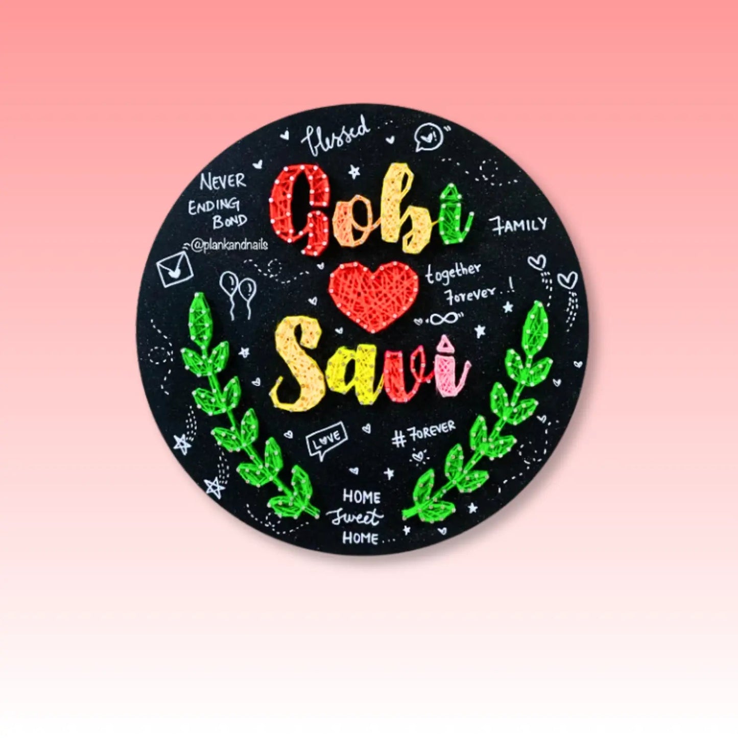 Two Names with Leafs: String art for Anniversary - WeGift